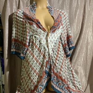 Blue Rain Cardigan Kimono L Multi-color Cream Red Floral Swimwear Cover Up Rayon